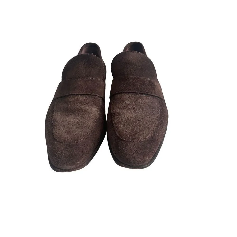 A.Testoni Mens Dark Brown Suede Leather Slip-On Casual Loafer Shoes Size 8.5M